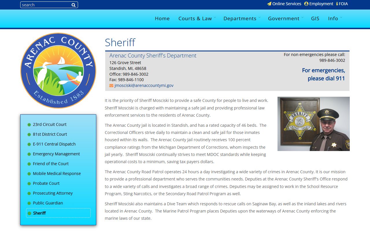 Arenac County Jail inmate lookup sheriff department overview